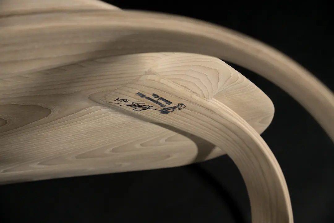 Detail on the base of the bent wood coffee table