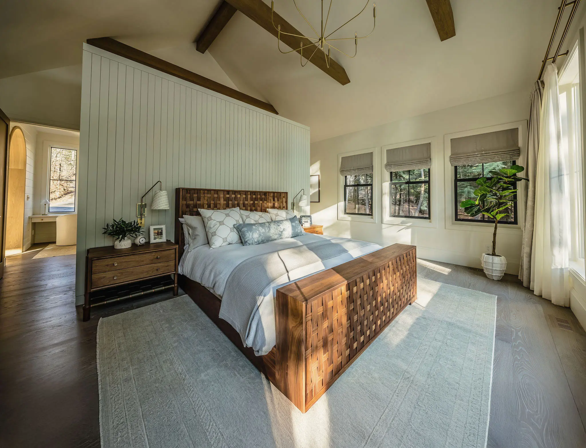 Walnut Woven Bed Frame in a bright interior